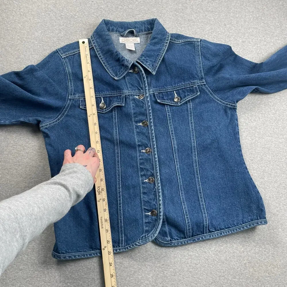 90s VTG Cherokee Denim Jacket Womens S Blue Jean Button Up Western Retro Preppy
